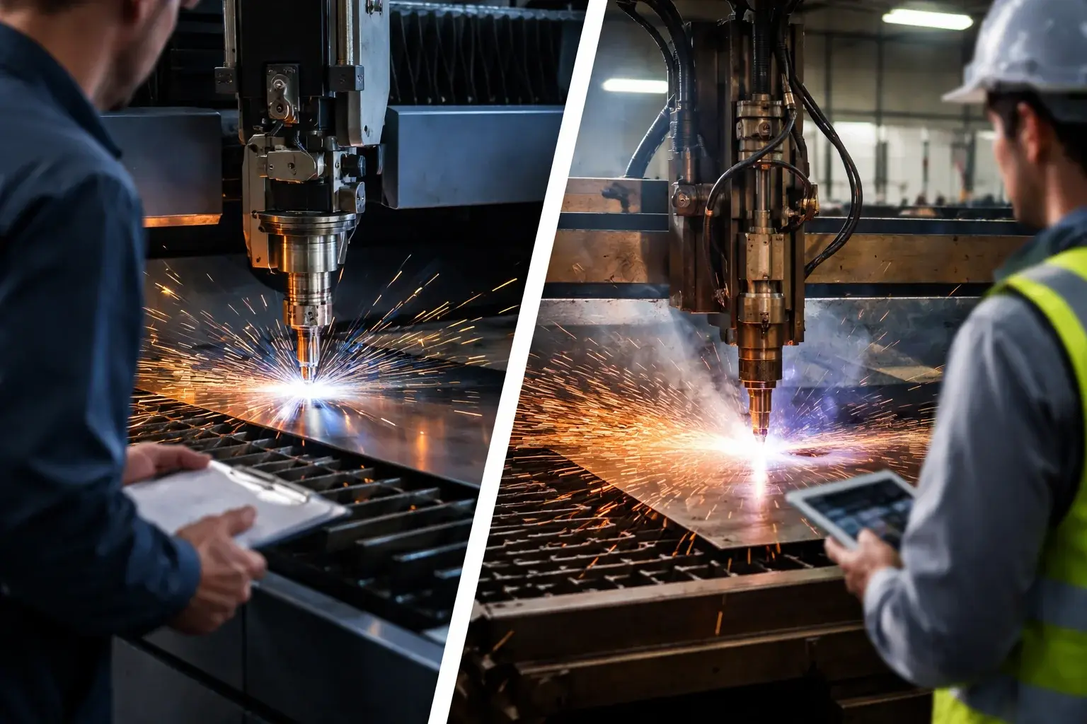 Comparativa técnica de láser fibra vs plasma para cotizar la máquina de corte CNC ideal según espesor de material y precisión requerida.