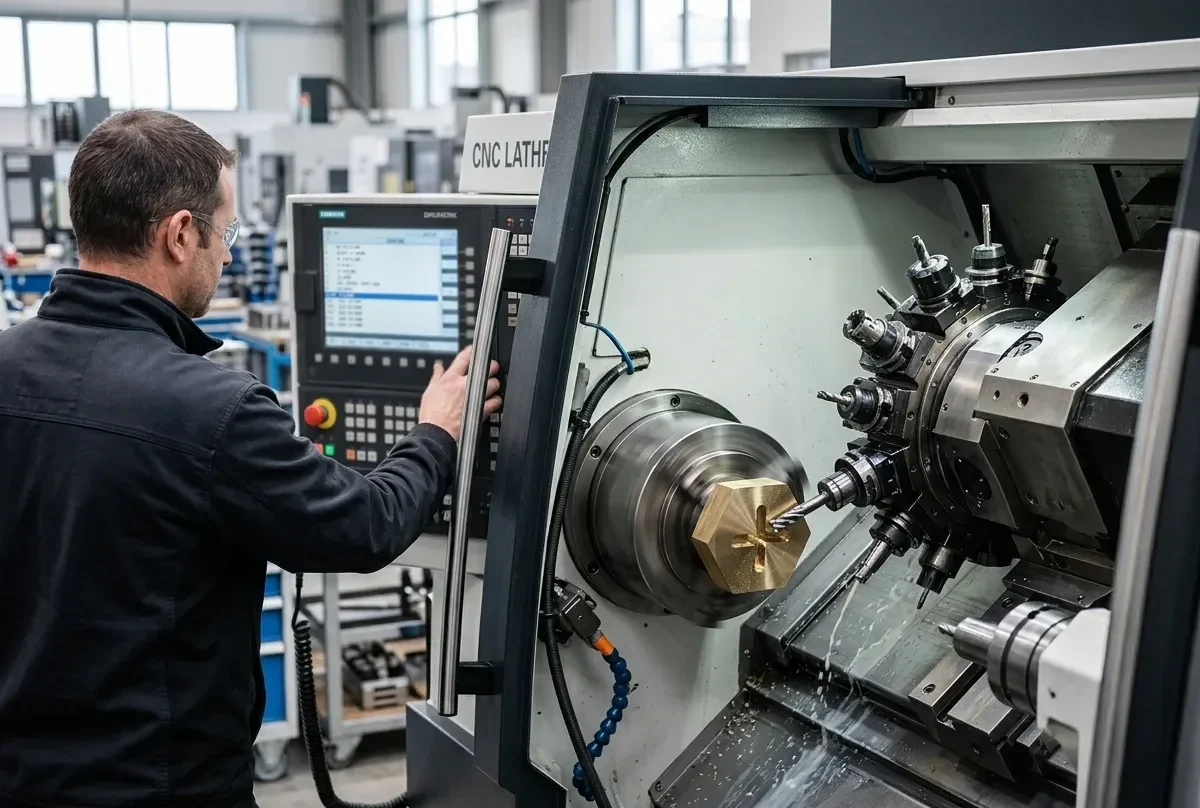 Cotización de torno CNC con herramienta motorizada configurado para mecanizado industrial de piezas de alta precisión.